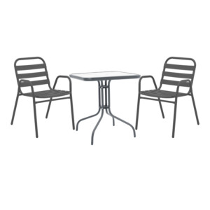 Τραπεζαρία Watson-Sussie pakoworld 3τεμ μέταλλο ανθρακί-γυαλί 70x70x70εκ-130-000135