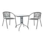 Τραπεζαρία Watson-Lindaria pakoworld 3τεμ μέταλλο ανθρακί-γυαλί 70x70x70εκ-130-000136