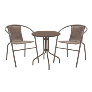 Τραπεζαρία Vergo-Obbi pakoworld 3τεμ καφέ μέταλλο Φ60x70εκ-130-000146