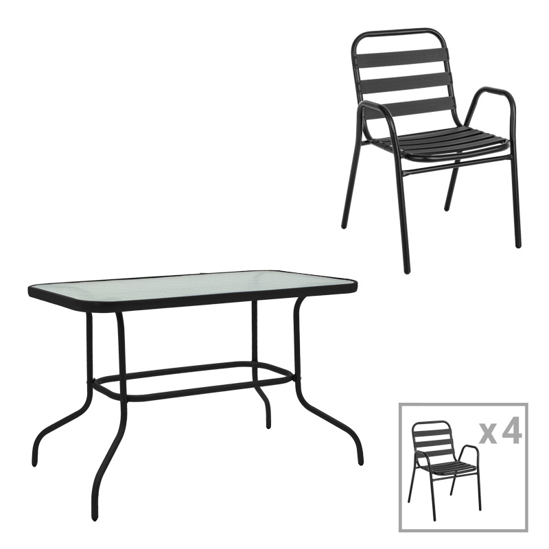 Τραπεζαρία Valor-Sussie pakoworld σετ 5τεμ μέταλλο μαύρο-γυαλί 110x60x70εκ-130-000148 Τραπεζαρία Valor-Sussie pakoworld σετ 5τεμ μέταλλο μαύρο-γυαλί 110x60x70εκ-130-000148