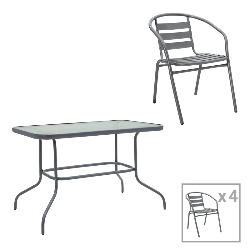 Τραπεζαρία Valor-Tade pakoworld σετ 5τεμ μέταλλο ανθρακί-γυαλί 110x60x70εκ-130-000153 Τραπεζαρία Valor-Tade pakoworld σετ 5τεμ μέταλλο ανθρακί-γυαλί 110x60x70εκ-130-000153