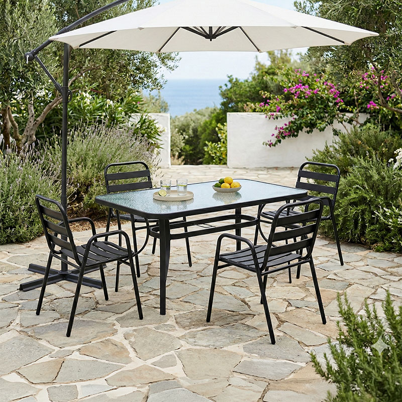 Τραπεζαρία Sussie-Ensure pakoworld 5τεμ μέταλλο-γυαλί σε μαύρη απόχρωση 140x80x70εκ-130-000162 Τραπεζαρία Sussie-Ensure pakoworld 5τεμ μέταλλο-γυαλί σε μαύρη απόχρωση 140x80x70εκ-130-000162