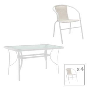 Τραπεζαρία Obbi-Ensure pakoworld 5τεμ μέταλλο-γυαλί σε λευκή απόχρωση 120x70x70εκ-130-000167