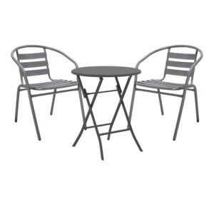 Τραπεζαρία Albero-Tade pakoworld 3τεμ πτυσσόμενο μέταλλο σε ανθρακί απόχρωση Φ60x70εκ-130-000183