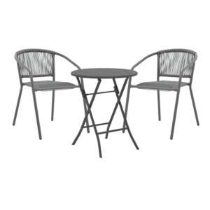Τραπεζαρία Albero-Lindaria pakoworld 3τεμ πτυσσόμενο μέταλλο σε ανθρακί απόχρωση Φ60x70εκ-130-000185