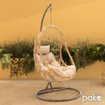 Κούνια Lacie pakoworld κρεμαστή μέταλλο καφέ-pe φυσικό-μαξιλάρι μπεζ-131-000003