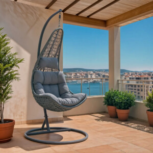 Κούνια Soleil pakoworld κρεμαστή μέταλλο-pp-μαξιλάρι γκρι 103x83x200εκ-135-000006