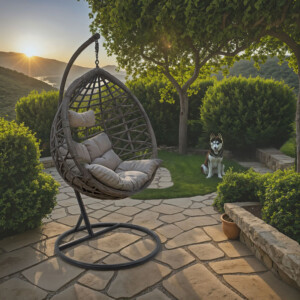 Κούνια Hudson pakoworld κρεμαστή μέταλλο-pp-μαξιλάρι γκρι 109x119x195εκ-135-000007