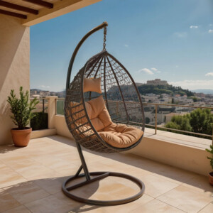 Κούνια Zafer pakoworld κρεμαστή μέταλλο-pp καφέ-μαξιλάρι καφέ 106x103x200εκ-135-000023