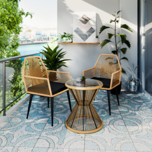 Πολυθρόνα Tanish pakoworld rattan φυσικό-πόδι μαύρο μέταλλο 58x58.5x87εκ-140-000055