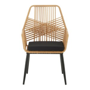 Πολυθρόνα Tanish pakoworld rattan φυσικό-πόδι μαύρο μέταλλο 58x58.5x87εκ-140-000055