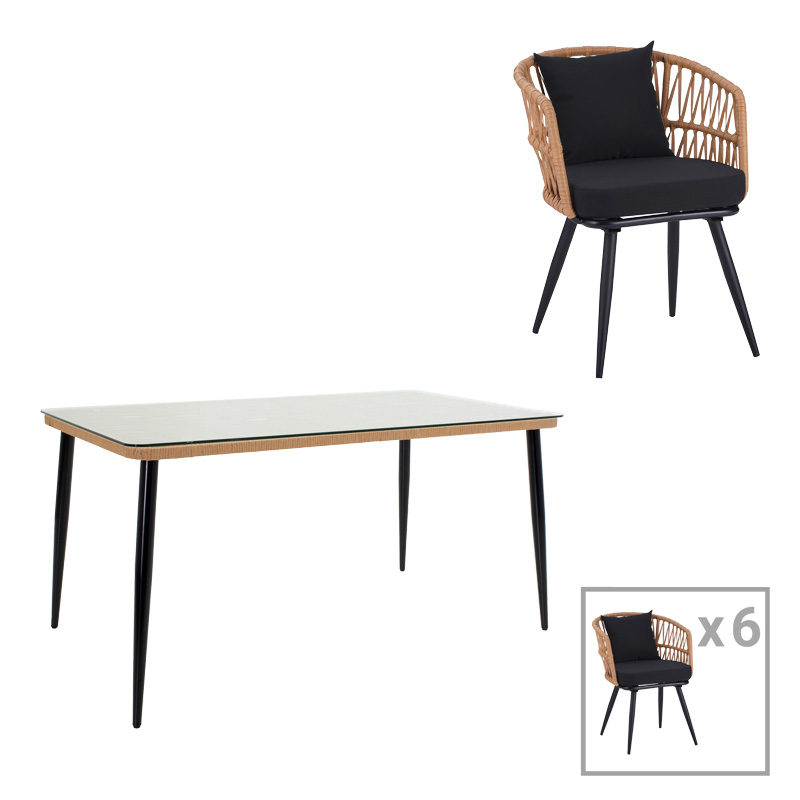 Τραπεζαρία Naoki σετ 7 τεμ pakoworld μέταλλο μαύρο-pe φυσικό-γυαλί 160x90x78εκ-140-000063 Τραπεζαρία Naoki σετ 7 τεμ pakoworld μέταλλο μαύρο-pe φυσικό-γυαλί 160x90x78εκ-140-000063