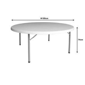 Τραπέζι βαλίτσα catering Comfort pakoworld πτυσσόμενο στρόγγυλο σε λευκή απόχρωση Φ180x74εκ-142-000019