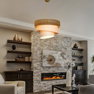 Φωτιστικό οροφής μονόφωτο Tazma pakoworld ύφασμα σε καφέ και κρεμ απόχρωση Φ38x65εκ-147-000175