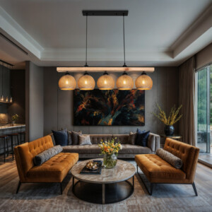 Φωτιστικό οροφής πεντάφωτο Salote pakoworld Ε27 σε καφέ-φυσική απόχρωση 100x18x24εκ-147-000197