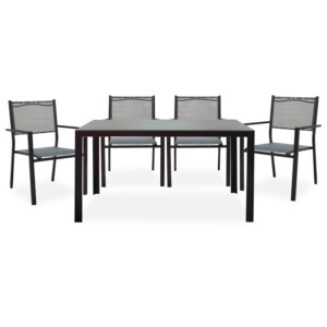 Τραπεζαρία Nares-Moly σετ 5τεμ pakoworld αλουμίνιο μαύρο-textilene ανθρακί-152-000005