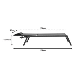 Ξαπλώστρα Kiara pakoworld αλουμίνιο-textilene ανθρακί στοιβαζόμενη-152-000012