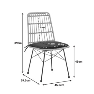 Καρέκλα Naoki pakoworld rattan σε φυσική απόχρωση με μαύρο μαξιλάρι και μεταλλικό μαύρο πόδι 45x54x89εκ-152-000017