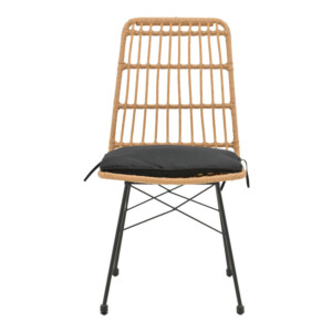 Καρέκλα Naoki pakoworld rattan σε φυσική απόχρωση με μαύρο μαξιλάρι και μεταλλικό μαύρο πόδι 45x54x89εκ-152-000017