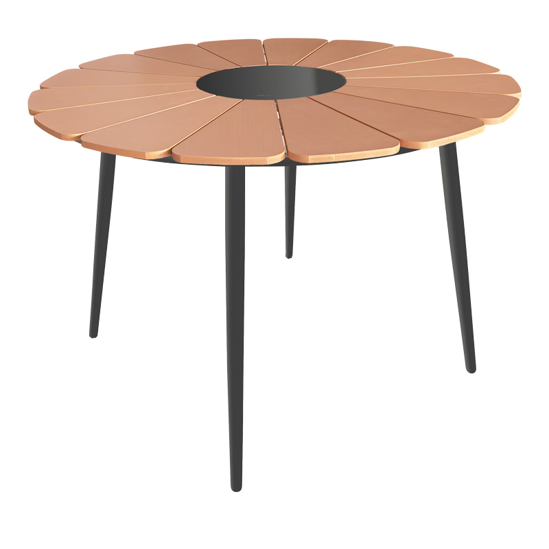 Τραπέζι Pinap pakoworld μαύρο αλουμίνιο και plywood σε φυσική απόχρωση Φ110x74εκ-152-000089