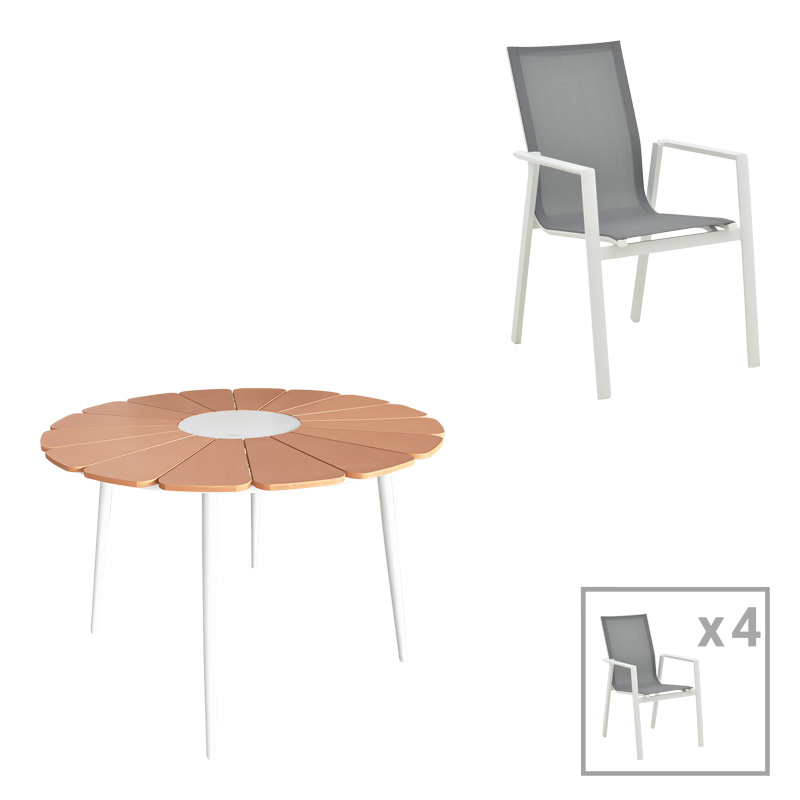 Τραπεζαρία Pinap-Dashiell σετ 5τεμ pakoworld λευκό αλουμίνιο και plywood σε φυσική απόχρωση Φ110x74εκ-152-000101