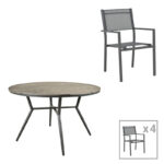 Τραπεζαρία Appa-Moly σετ 5τεμ pakoworld αλουμίνιο και plywood σε ανθρακί απόχρωση Φ120x74εκ-152-000102