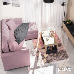 Γωνιακός καναπές-κρεβάτι αναστρέψιμος Lilian pakoworld ύφασμα σάπιο μήλο 225x148x81εκ-166-000019