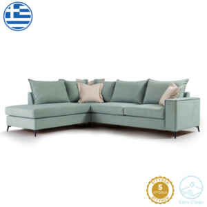 Γωνιακός καναπές δεξιά γωνία Romantic pakoworld ύφασμα Ciel-Cream 290x235x95εκ-168-000006