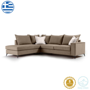 Γωνιακός καναπές δεξιά γωνία Romantic pakoworld ύφασμα mocha-cream 290x235x95εκ-168-000028