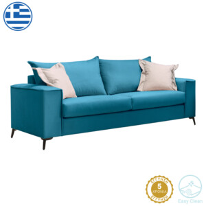 Καναπές Verona pakoworld 3θέσιος πετρόλ ύφασμα με μαξιλάρια σε μπεζ απόχρωση 225x93x100εκ-168-000086