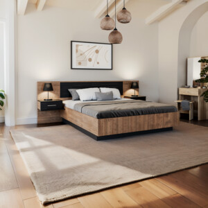 Κρεβάτι Romilly pakoworld μαύρο gloss-καρυδί 160x200εκ-173-000012