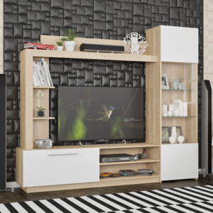 Σύνθετο σαλονιού June pakoworld sonoma-λευκό 204x35x177εκ-173-000043