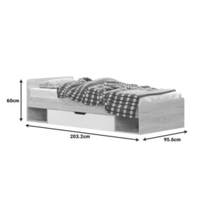Κρεβάτι με συρτάρι Letto pakoworld σε oak - λευκό απόχρωση 90x200εκ-173-000049
