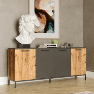 Μπουφές Kermit pakoworld ανθρακί-oak 160x40x72εκ-176-000017