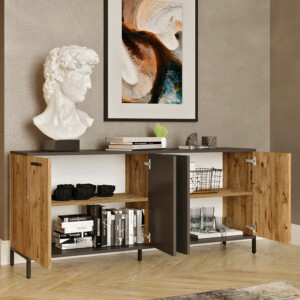 Μπουφές Kermit pakoworld ανθρακί-oak 160x40x72εκ-176-000017