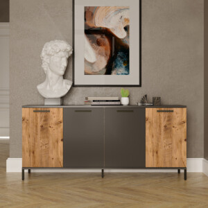 Μπουφές Kermit pakoworld ανθρακί-oak 160x40x72εκ-176-000017