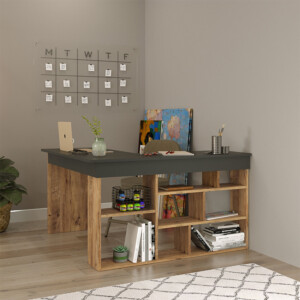 Γραφείο γωνιακό Rosaline pakoworld ανθρακί-oak 120x129x72εκ-176-000024