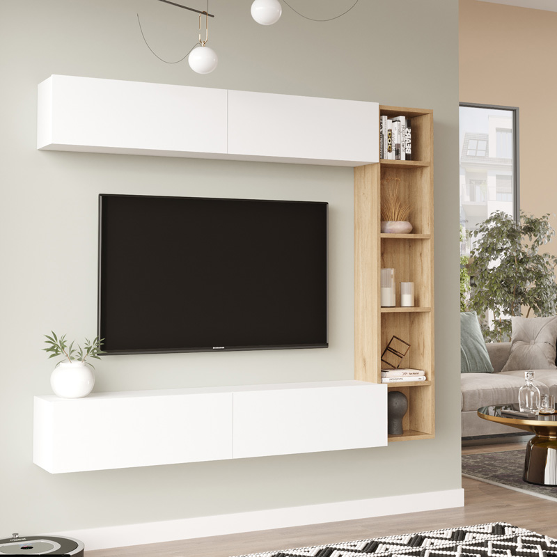 Σύνθετο σαλονιού Compo επιτοίχιο pakoworld σε φυσικό-λευκό απόχρωση 169 Σύνθετο σαλονιού Compo επιτοίχιο pakoworld σε φυσικό-λευκό απόχρωση 169