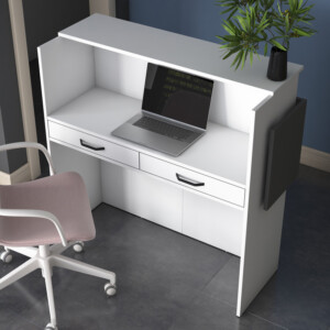 Γραφείο reception Triana pakoworld με Led σε λευκή-ανθρακί απόχρωση 110x40x110εκ-182-000070