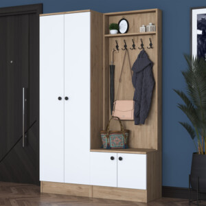 Έπιπλο εισόδου Nafdo pakoworld καρυδί-λευκό μελαμίνης 119.6x35.5x182.8εκ-182-000094