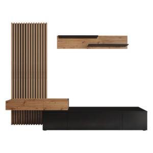 Σύνθετο σαλονιού Litende pakoworld μαύρο-sonoma μελαμίνης 249.5x42x199.5εκ-192-000033