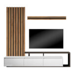 Σύνθετο σαλονιού Claironse pakoworld σε φυσική απόχρωση-ανθρακί-ανοιχτό γκρι 225x37.6x210εκ-192-000037