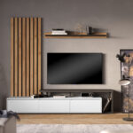 Σύνθετο σαλονιού Claironse pakoworld σε φυσική απόχρωση-ανθρακί-ανοιχτό γκρι 225x37.6x210εκ-192-000037