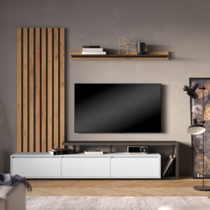 Σύνθετο σαλονιού Claironse pakoworld σε φυσική απόχρωση-ανθρακί-ανοιχτό γκρι 225x37.6x210εκ-192-000037