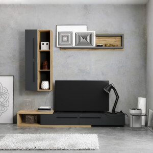 Σύνθετο σαλονιού Calvados pakoworld σε oak-ανθρακί απόχρωση-192-000048