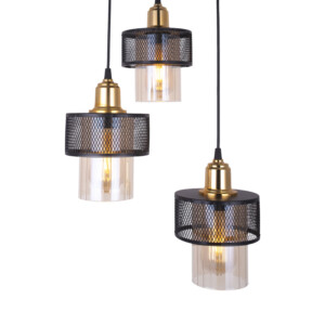 Φωτιστικό οροφής τρίφωτο PWL-1045 pakoworld Ε27 μαύρο-χρυσό Φ30x85εκ-193-000015