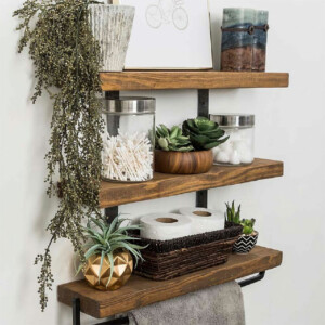 Ραφιέρα τοίχου Suny pakoworld μασίφ ξύλο πεύκου καρυδί-μαύρο 75x9x68εκ-197-000028