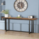 Κονσόλα Dice pakoworld μασίφ ξύλο πεύκου καρυδί-μαύρο 150x30x90εκ-197-000032