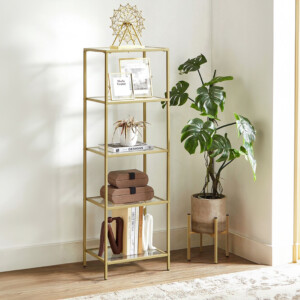 Ραφιέρα μεταλλική με γυάλινη επιφάνεια Letus pakoworld σε χρυσή απόχρωση 40x30x125εκ-197-000257