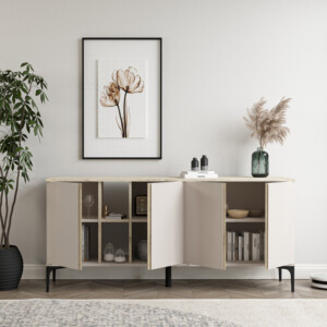 Μπουφές Vetine pakoworld σε γκρι-μπεζ απόχρωση και επιφάνεια σε όψη μαρμάρου 180x45x80εκ-197-000268